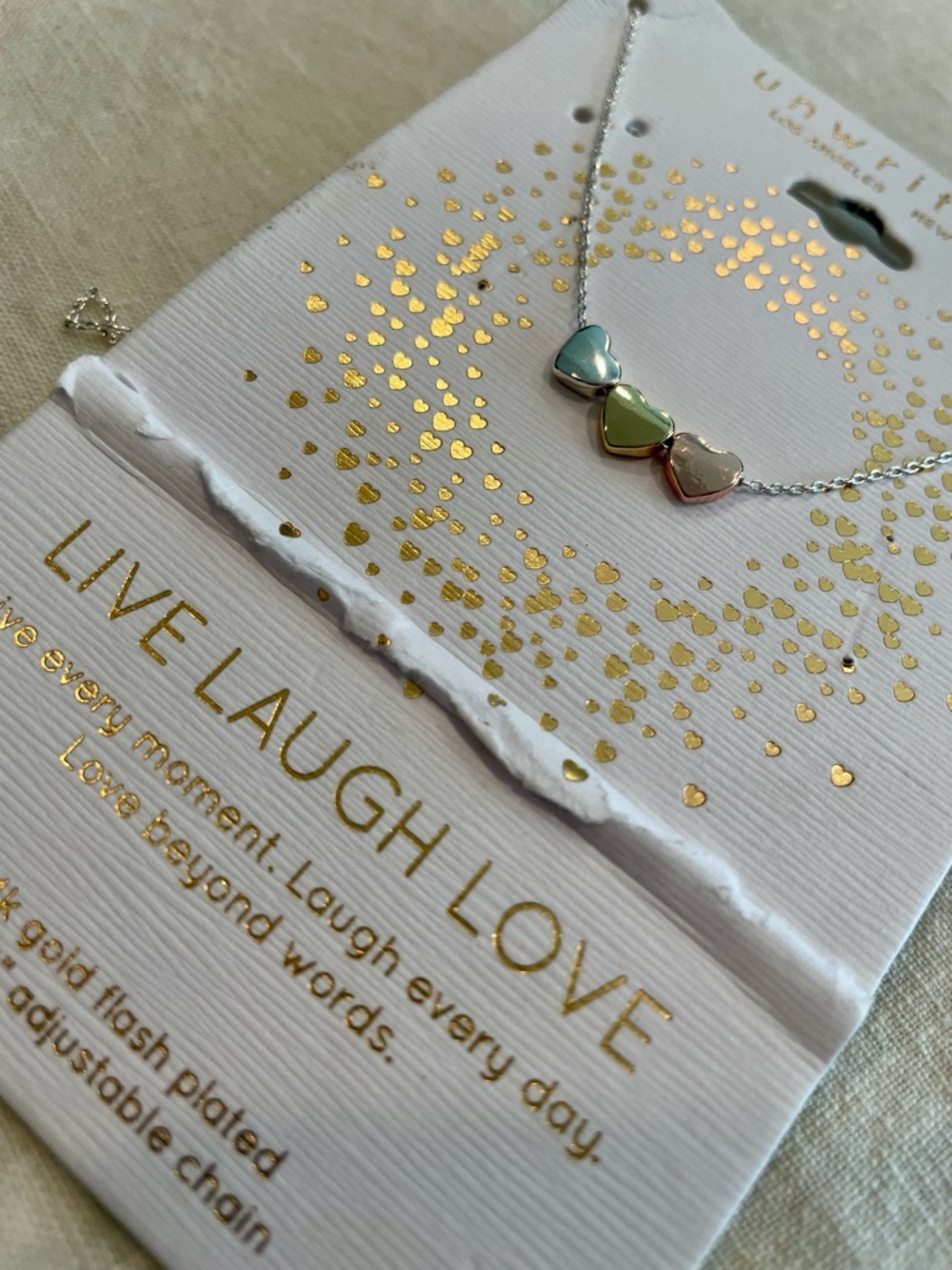 New Unwritten Live Love Laugh Tri-Color Heart Necklace - Women Jewelry